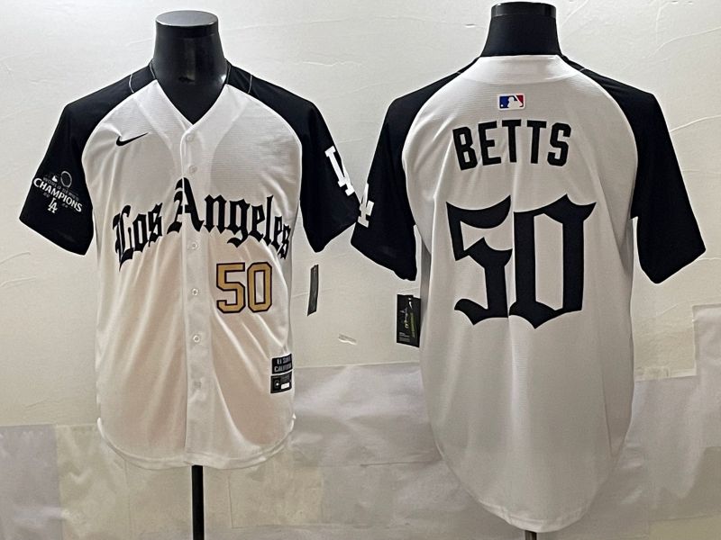 Men 2025 Los Angeles Dodgers #50 Betts White black Five generations Joint Name Nike MLB Jersey style 5261
